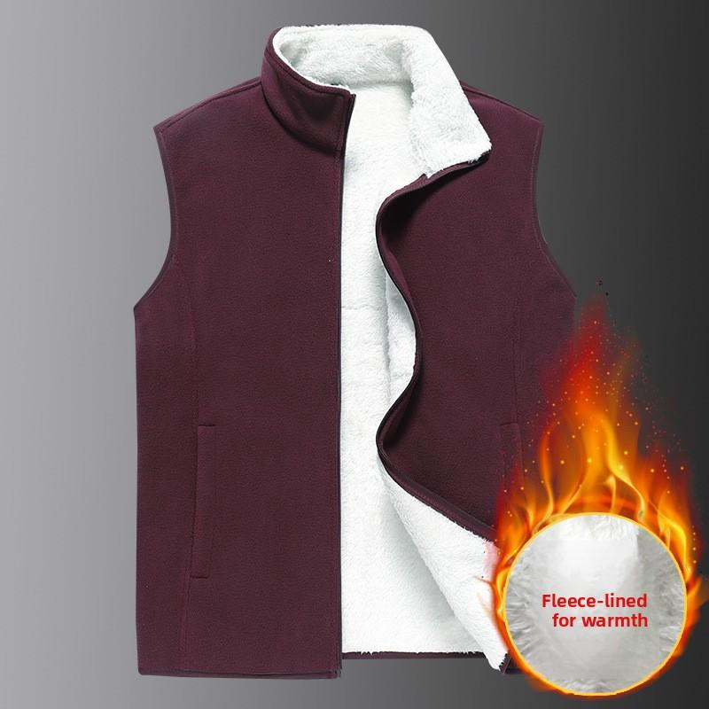 Toamnă Iarnă Nou Vestă Bărbați Căptușită cu Fleece Culoare Solidă Casual Jachetă Fără Mâneci Bărbați Mărimi Mari Fleece Gros și Călduros