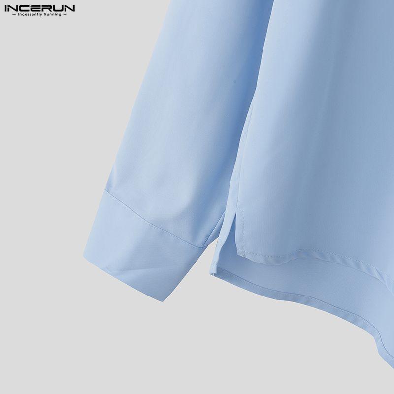 INCERUN Elegant Men Shirts Long Sleeve Button Up Casual Oversized Tops