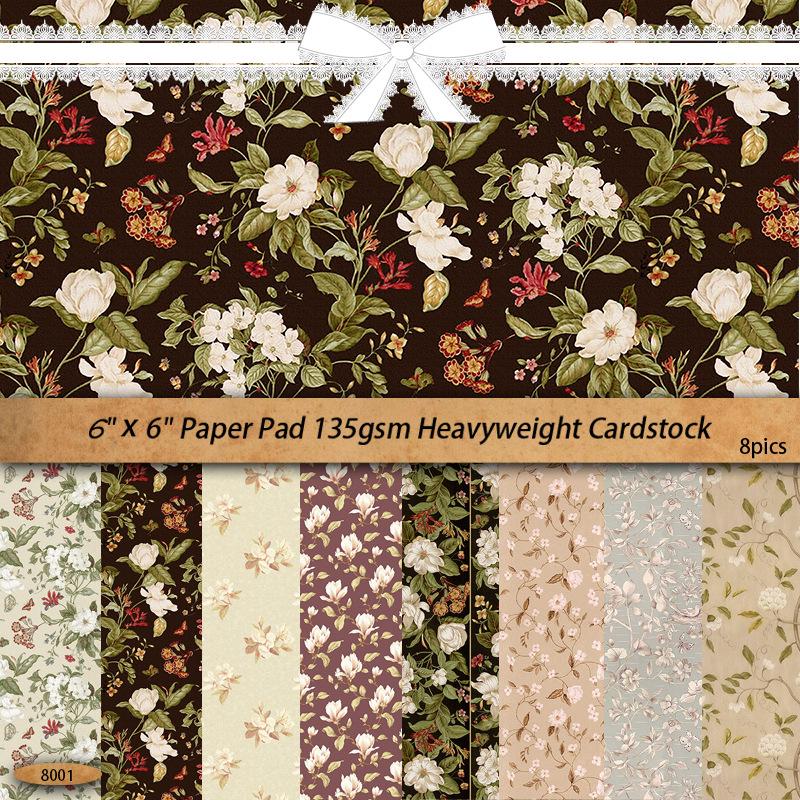 Набор винтажной бумаги: Ретро Фигурки, Растения и Цветы для Журналов и Коллажей - 8 Листов