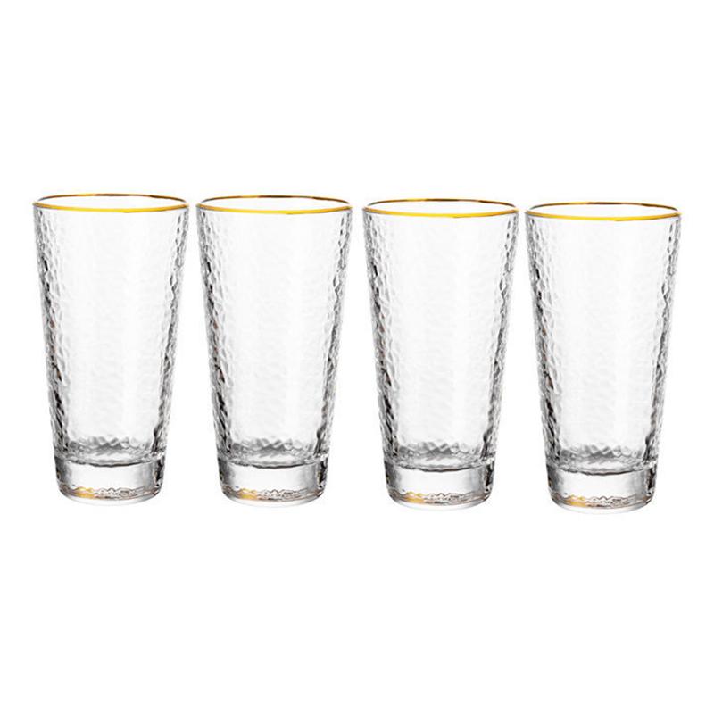 4pcs/2pcs/1pcs Golden Edge Water Cup 330ml Household Relief Cup Heat-resistant Glass Drinkware Gifts for Friends Beverage Cups