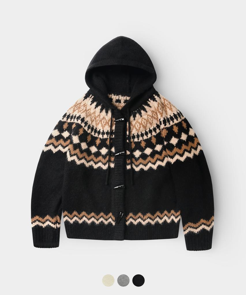 INDUST Nordic Hooded Knit Cardigan_Black