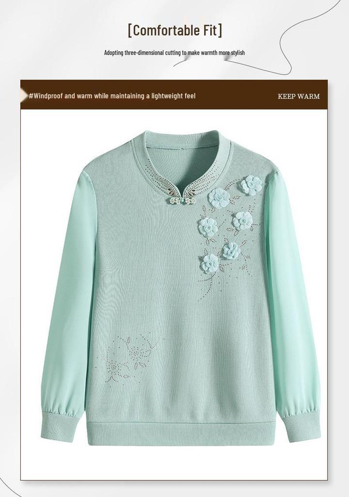 Stylish Round Neck Knit Sweater for Middle-Aged & Elderly Women - Age-Defying, Long-Sleeved Spring Top