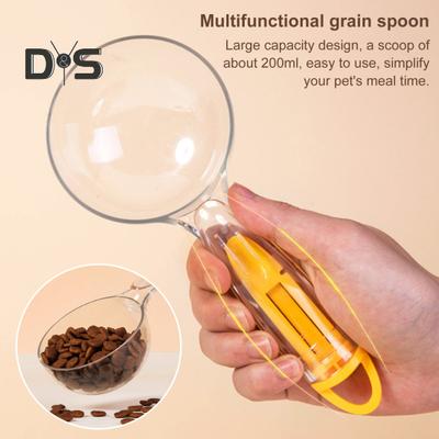 Pet Food Scoop 200ml Capacity Multifunctional Grain Spoon for Dog Cat Bird Food Air-tight Seal Clip for Food Storage