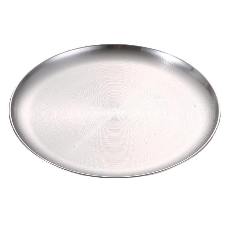 4pcs Large Round Stainless Steel Dinner Plates Fruit Tray- Heavy-Duty Golden Serving Plates Suitable for Weddings, Buffets