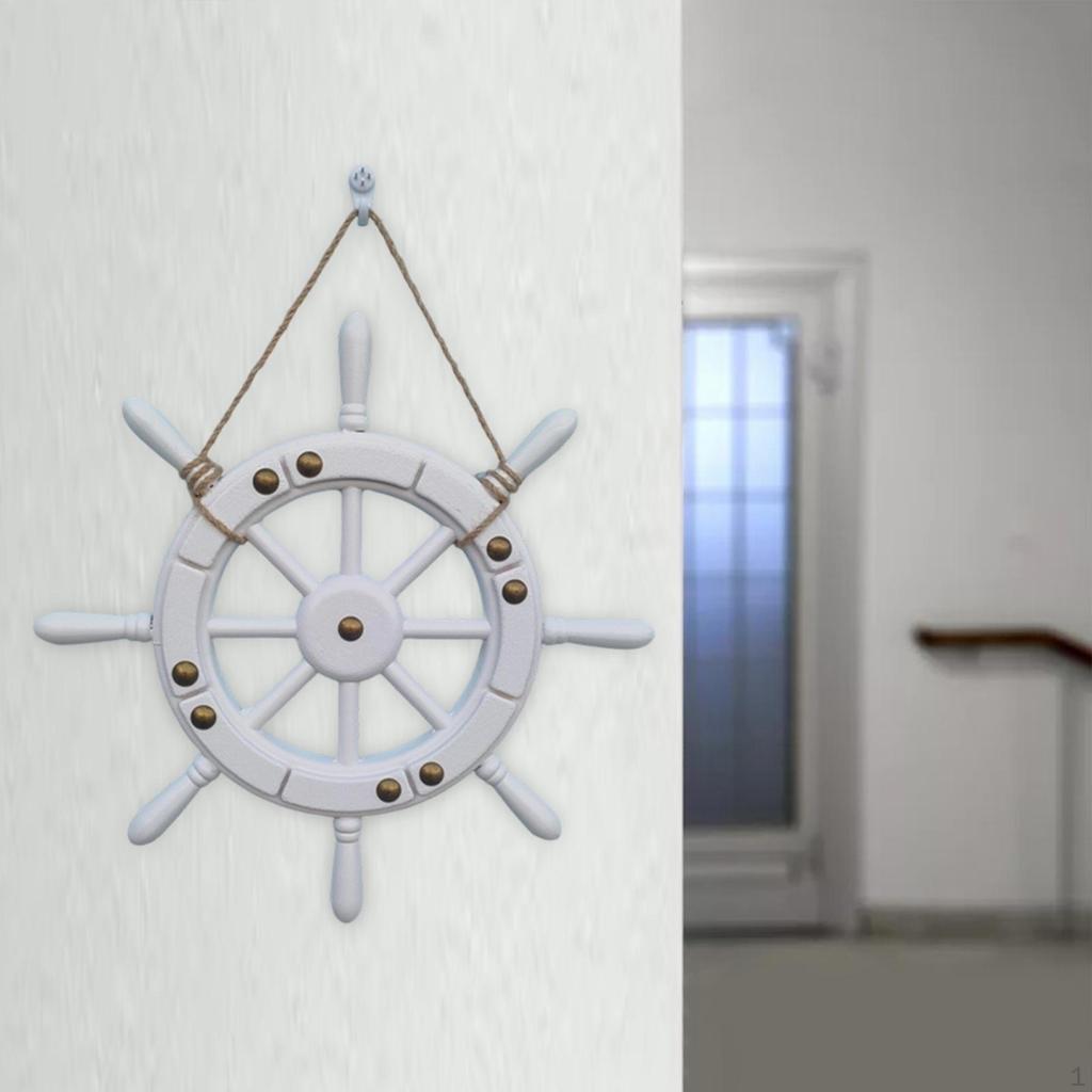 Boat Ship Steering Wheel Rudder Hanging,Ornament Beach Theme Decor Wall Art Wooden for