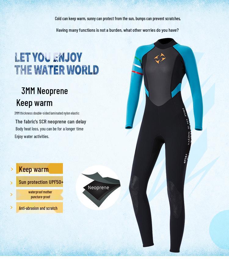 Women's 3MM Super Stretch Long Sleeve Wetsuit for Snorkeling, Surfing, and Diving