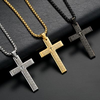 YQ Kreuzketten-Halskette Edelstahl-Anhänger für Männer Katholischer Religiöser Schmuck Zubehör