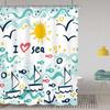 Cartoon Kids Sea Shower Curtain Nautical Ocean Fish Cute Bubbles Ships Wave Sailing Waterproof Polyester Fabric Bathroom Decor