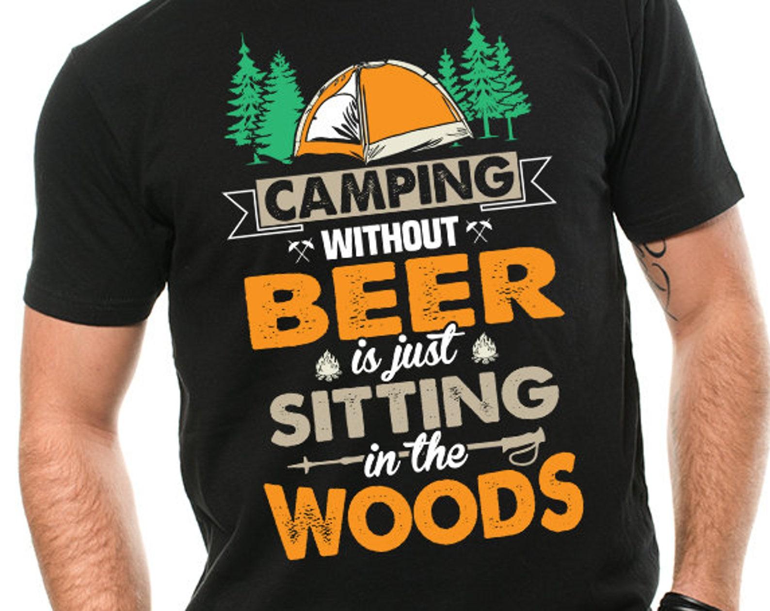 Funny Camping T-Shirt: Beer in the Woods, Summer Tee S