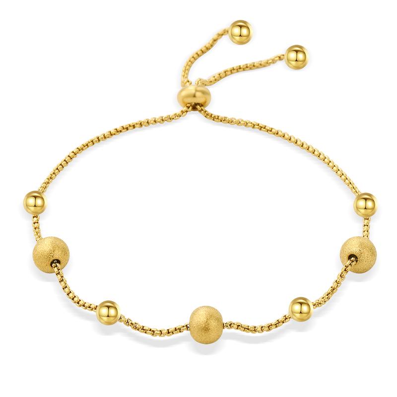 Gold Plated Titanium Steel Women's Adjustable Frosted Bead Bracelet - Light Luxury, Fade-Resistant Hand Jewelry