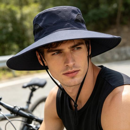 Summer Foldable Bucket Hat, Extra Large Brim Sun Protection Hat, Fisherman Hat with Adjustable Windproof Rope, for Hiking Beach Gardening Outdoor