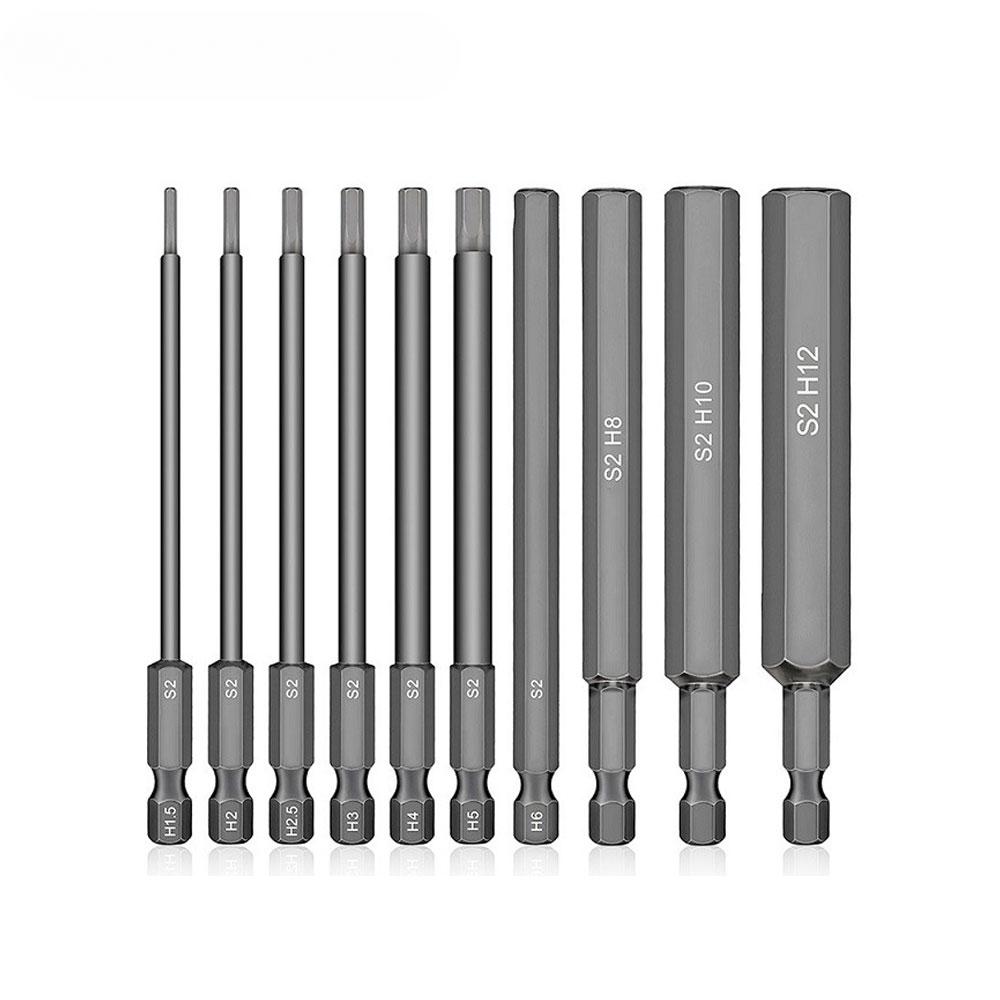 10Pcs 1.5-12mm 1/4 Inch Hex Head Allen Wrench Screwdriver Drill Bit Set Magnetic Tip 100mm S2 Steel Metric Hex Key Screwdriver