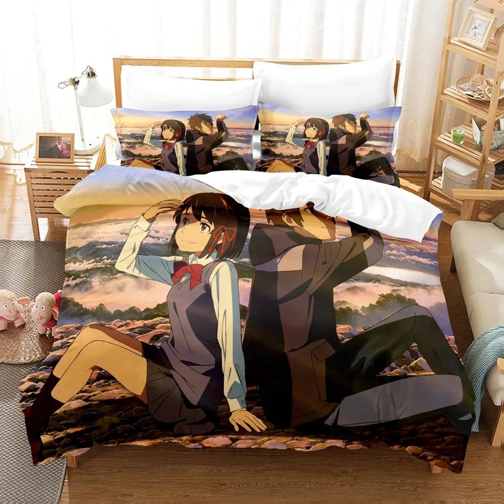 Your Name Luxury Bedding Set Japan Anime Cartoon Duvet Cover Set Comforter Bedspread Linen Twin Single Size Printed Home Textile