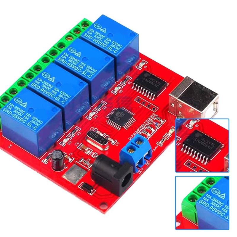 4 Channel 5V 12V 24V Relays Board USB Connection Intelligent Home Relays Controller for PC Automation Projects
