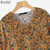 ZANZEA Women Casual V-Neck 3/4 Sleeve Loose Floral Print Blouse