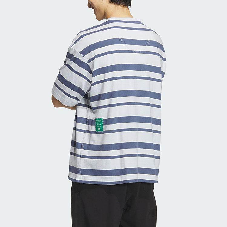 Adidas Logo Stripe T-shirt Asia Sizing 'Grey Navy' IT3929