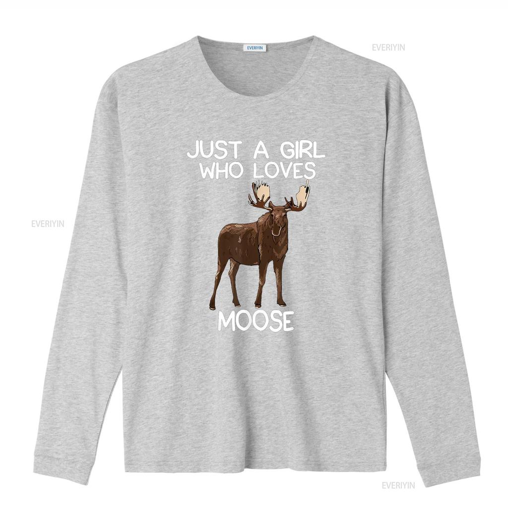 Just A Girl Who Loves Moose Funny Lover Unisex Quote T Shirt Vintage Washed Homme Streetwear Graphic Fashion