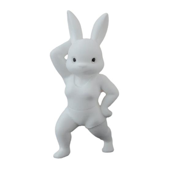 Easter Muscle Bunny Figurine Cute Mini 3D Printed Bunny Statue Collectible Rabbit Ornament for Spring Home Table Shelf Decor