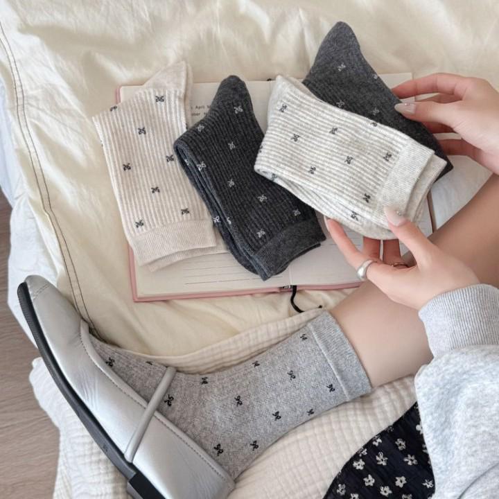 Chaussettes mi-mollet rétro style nœud français pour femmes pour l'automne/hiver