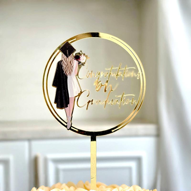 1pcs  Plugin Wooden Graduation Season Party Supplies Color Printed Acrylic Doctoral Gown Back Circular Cake Decoration