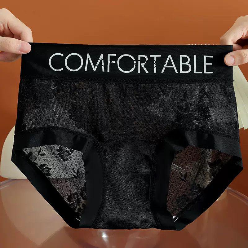 

2025 Кружевные трусики-слипы с высокой посадкой, женские, сексуальные, антибактериальные, с ластовицей из шелка M (40-50 kg)