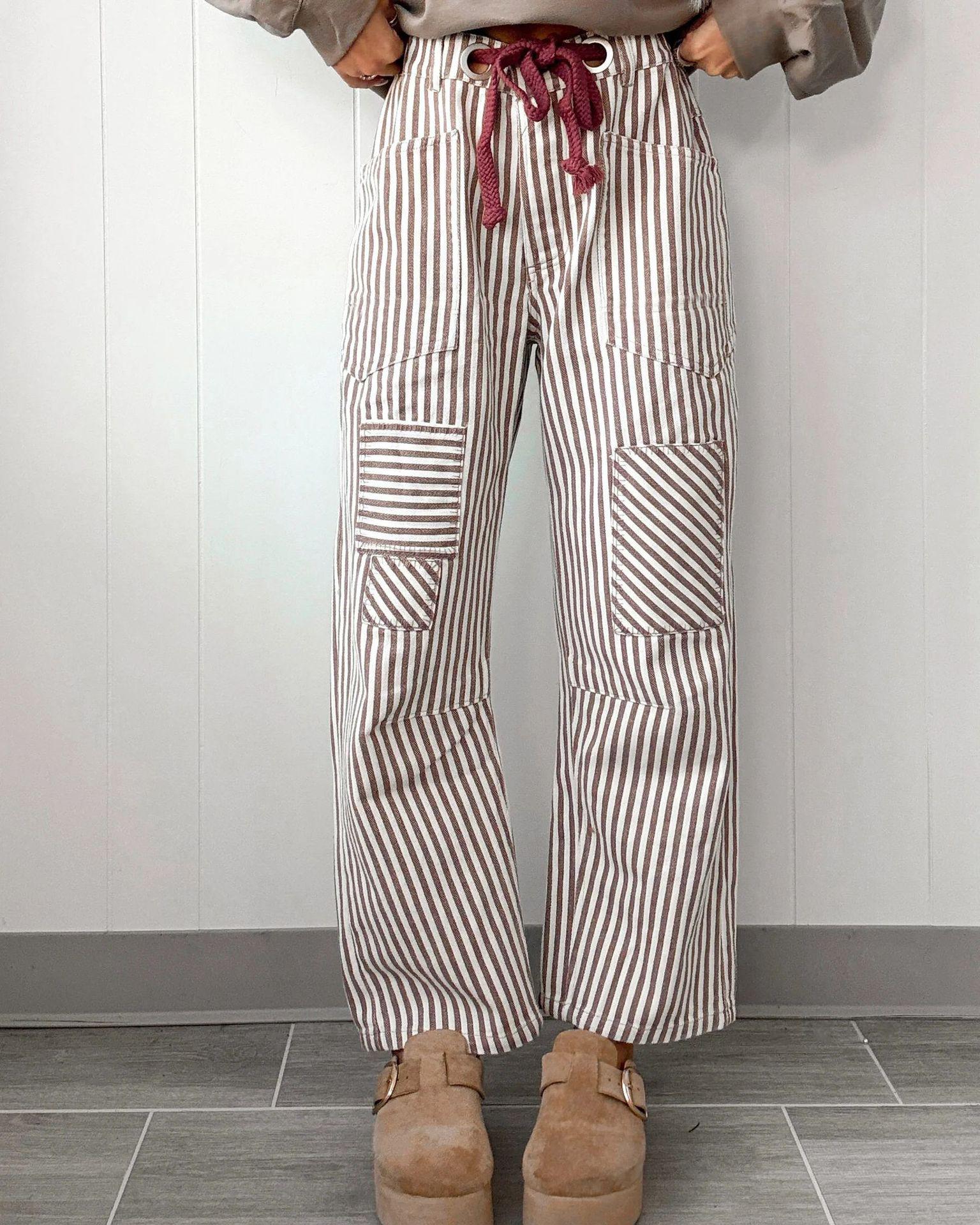 Women s Casual Fashion Loose Striped Straight-Leg Pants S