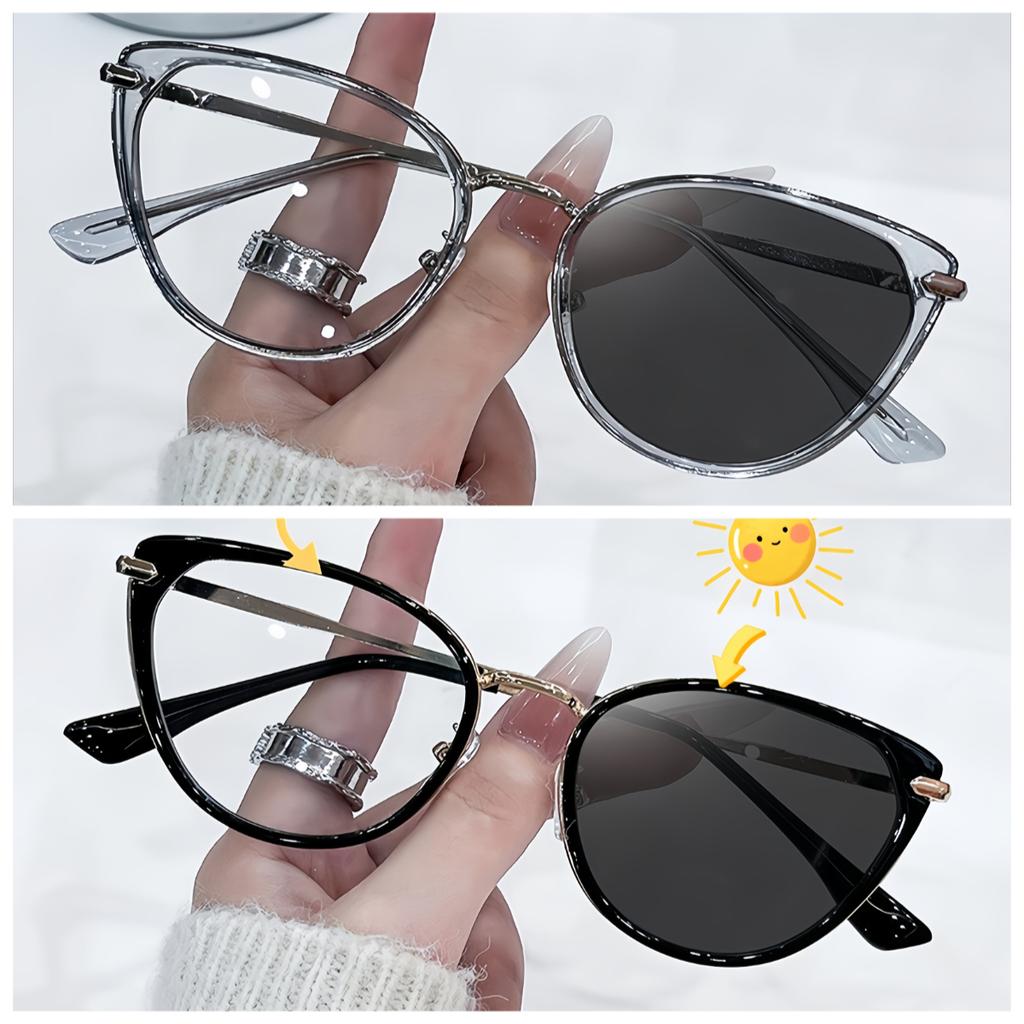 1/2pcs retro metal frame glasses cat eye style with light sensing lenses for men and women