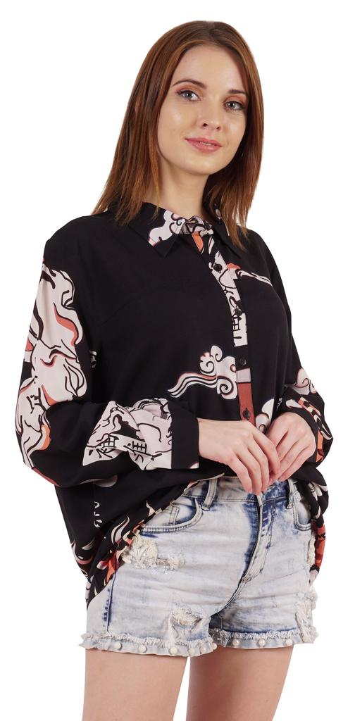 Inkmeso Printed Long Sleeve Oversized Shirt For Women S Loose Fit Button-Down Shirts