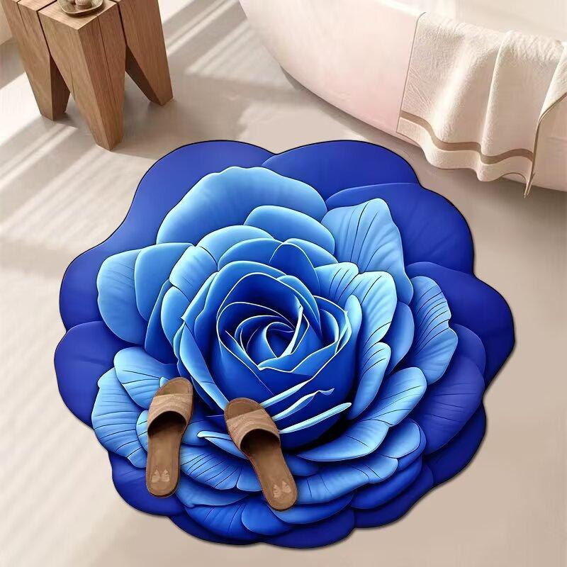 

3D Цветочный Ковер Ванная Комната Впитывающий Бытовой Противоскользящий Грязеотталкивающий Легкий в Уходе Коврик для Ног 80X80 CM