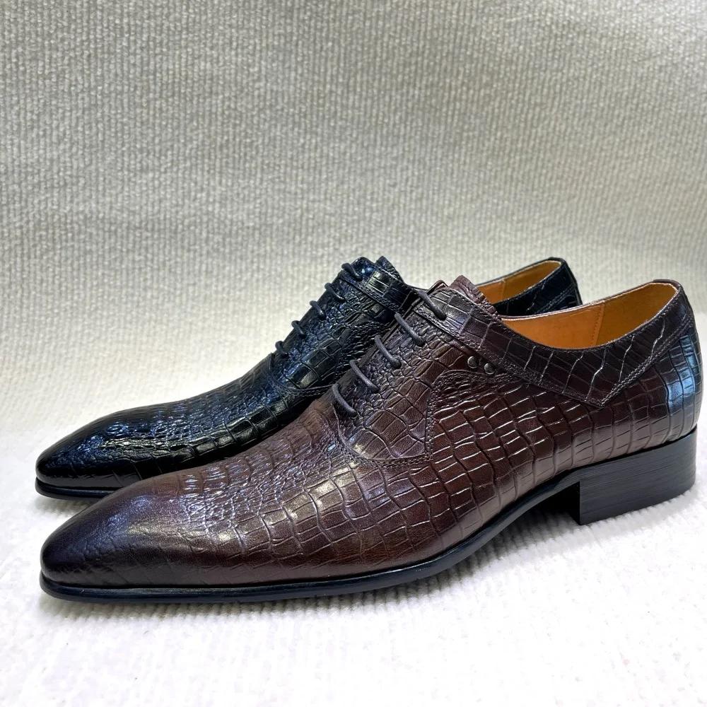 Fashion Italian Luxury Men's Pointed Toe Oxford Shoes Black Coffee Leather Lace-Up Dress Shoes for Wedding Office Business Formal Wear
