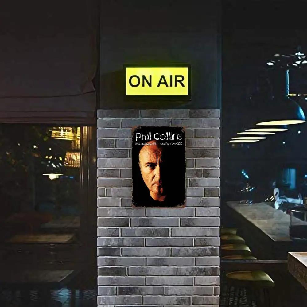 Perkusista Phil Collins metalowy Dekor Plakat Vintage Blaszany Znak Metalowy Znak Dekoracyjna Tabliczka do Pubu Baru Jaskini Mężczyzny Klubu Dekoracja Ścienna