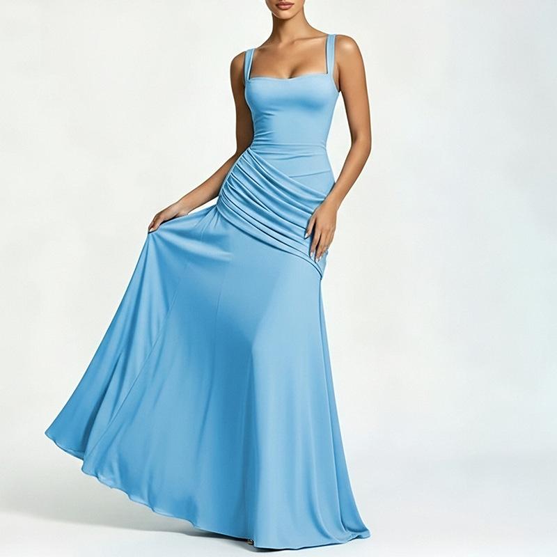 Rock Damen Sommerkleid, Europäische und Amerikanische Damenbekleidung, Strandurlaub Stil Einfarbig Taille Hosenträgerkleid