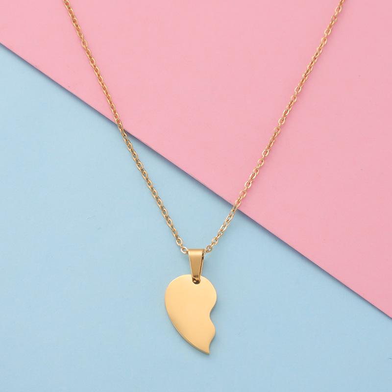 Cross-border Couple Titanium Steel Split Heart Pendant Necklace Set