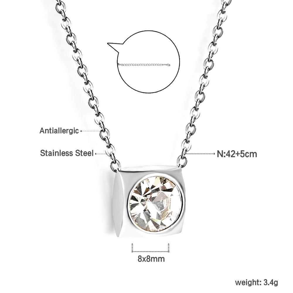 Simple Round White Diamond Pendant Necklace Elegant Versatile Collarbone Chain Jewelry For Women