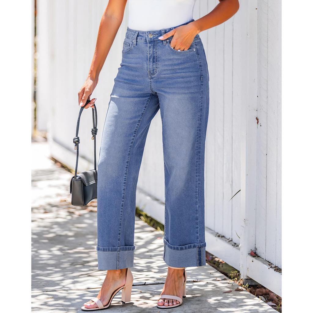 Wide Leg Jeans For Women Trendy High Waisted Denim Trousers Pants Work Casual Jeans