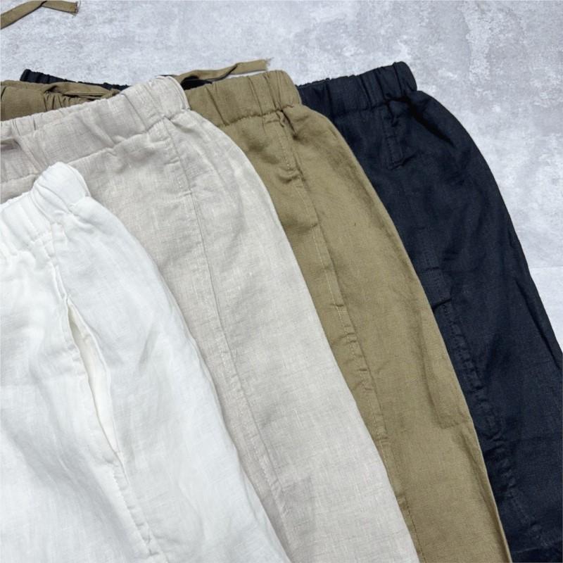 Johnature Pantaloni Dama cu Talie Elastică Picior Drept Vară Casual Versatil Cropped Subțiri