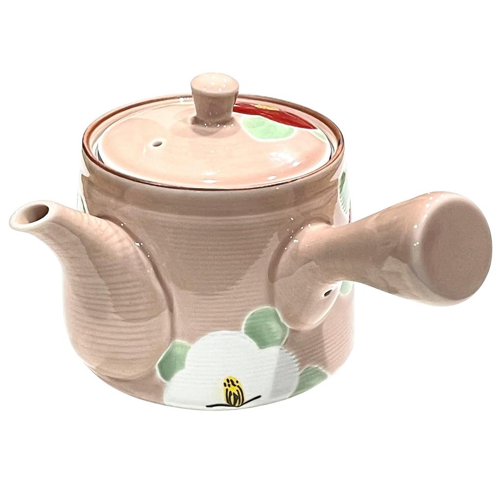 Hasami ware by Yamashita with a glazed camellia and floral approximately 450ml teapot, hand-painted Touen, pattern,