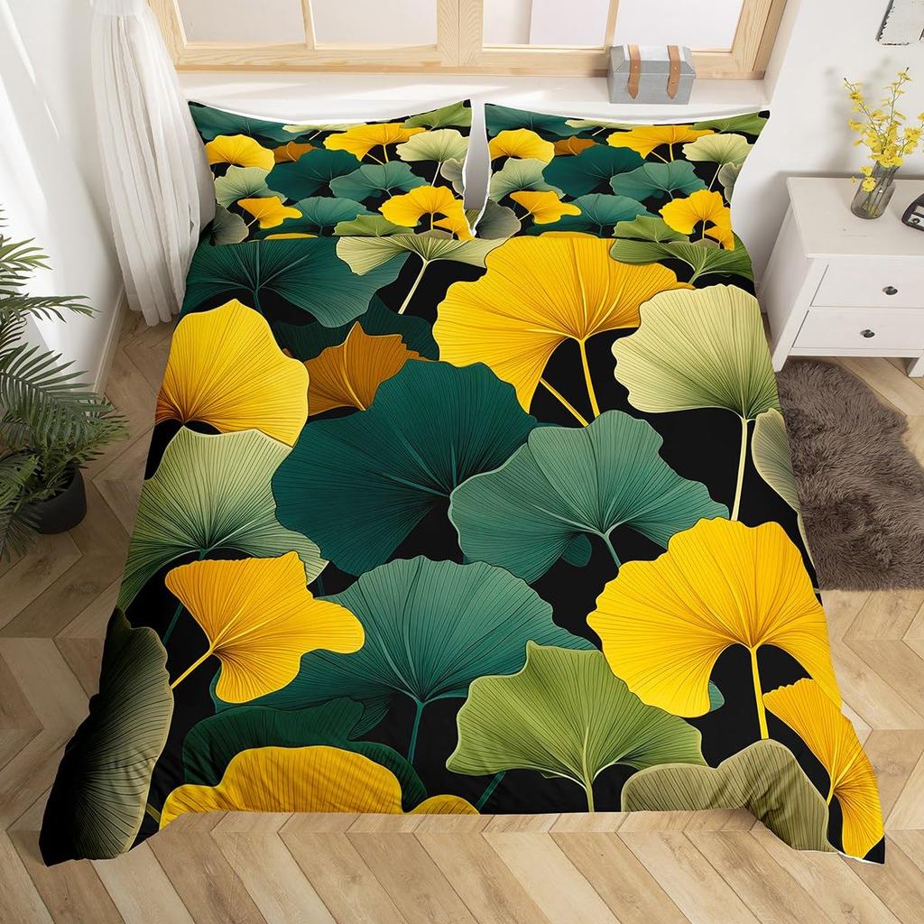 Povlak na přikrývku Ginkgo List Queen Přírodní Botanická Ložní souprava Rostliny Rustikální Farmářský Povlak na přikrývku Abstraktní Listy Povlak na peřinu
