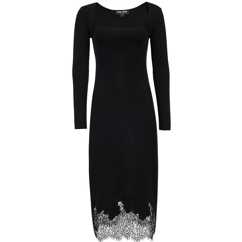 

VEROMODA Женское трикотажное платье А-силуэта с квадратным вырезом и кружевной вставкой из шерстяной смеси XS
