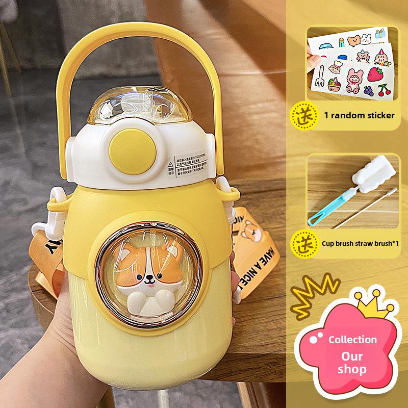 Large Capacity Cartoon Thermos: 316 Stainless Steel Kids' Big Belly Straw Water Cup – High-Value, Portable Student Design