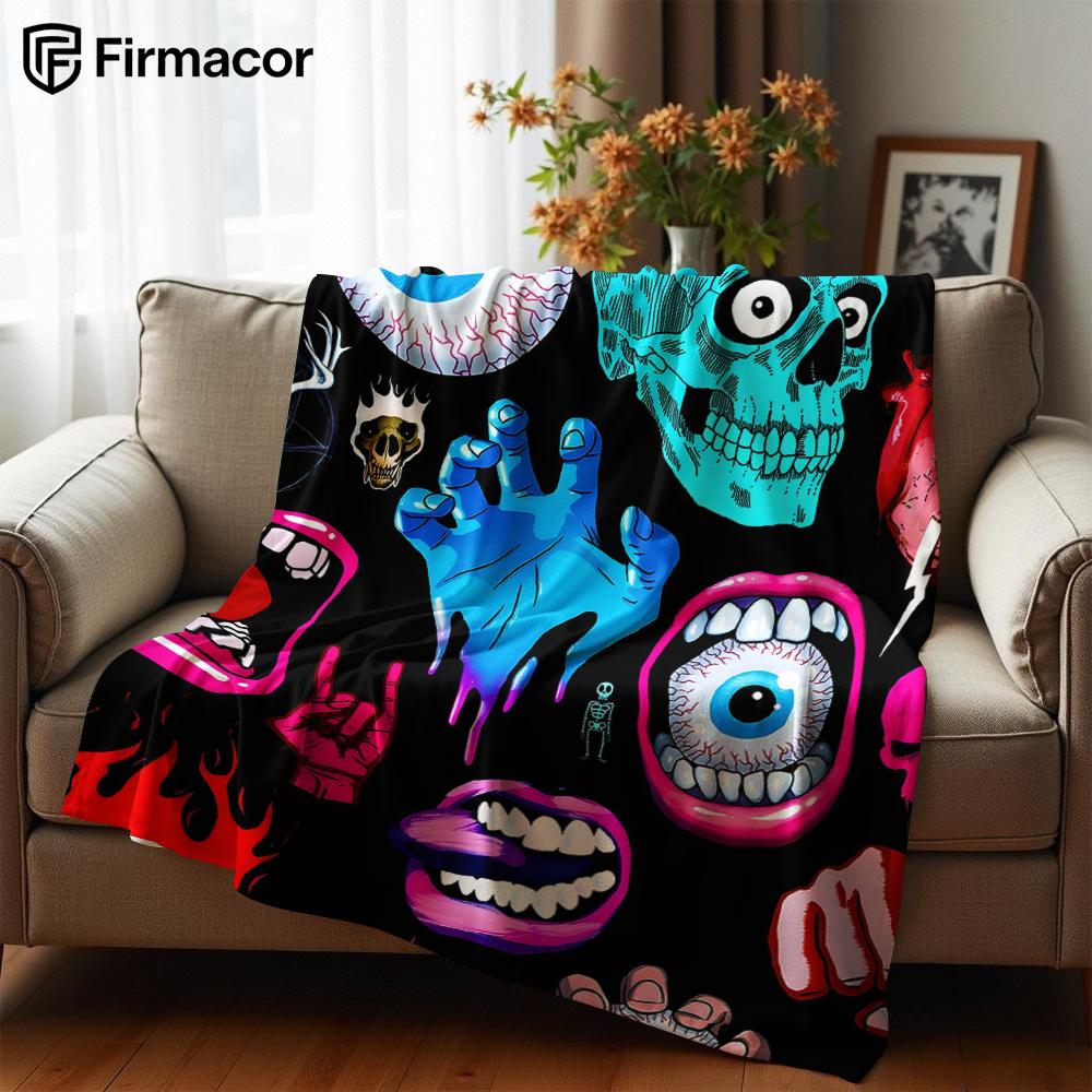 Horror Eye Mouth Cartoon Anime Print Flannel Blanket Soft Warm Throw for Kids Bedroom Sofa Christmas Office Car