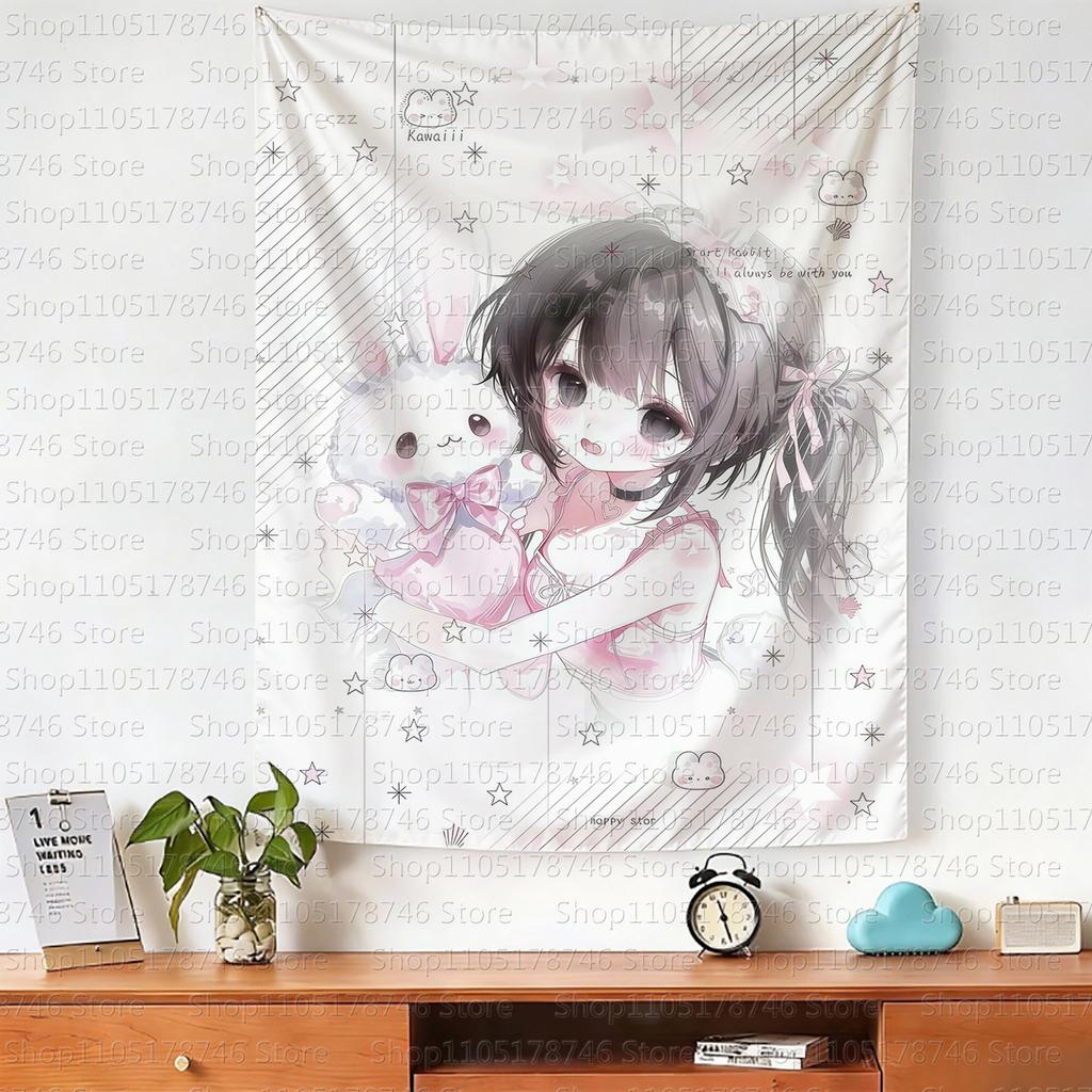 kawaiiii Cartoonstyle anime girl worthy hanging cloth cute and girl background cloth for bedroom and dormitory room decoration