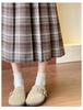 Women's High-Waist A-Line Woolen Plaid Skirt - Mid-Length, Pleated, Slimming, Elastic Waist