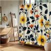 Floral Shower Curtain, Vibrant Yellow & Orange Flowers With Dark Blue Leaves On Beige, Fade-Resistant Polyester,Machine Washable