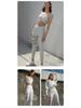 White Nude High Waist Breathable Mesh Yoga Leggings - Women's Tight Fitness Pants