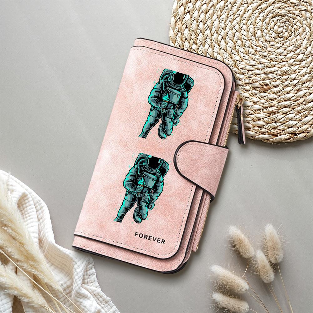Astronaut Print Long Purse Forever Casual Fashion Travel Card Holder Zipper Wallet