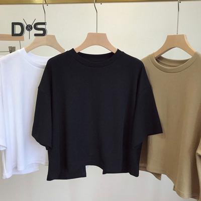 Top corto da donna, scollo tondo, manica corta, schiena cava, design tinta unita, t-shirt estiva per le vacanze