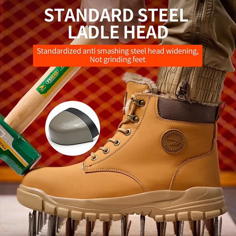 Nové módní zimní sametové pracovní bezpečnostní boty pro muže, odolné proti nehtům, nezničitelné, voděodolné, ocelové špičky pánské tenisky