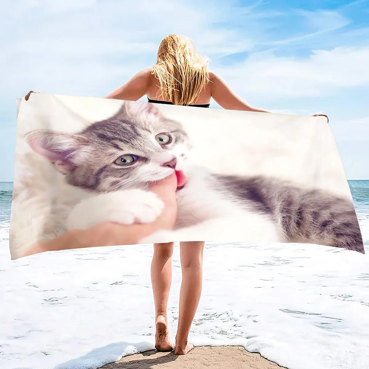 

Cute Cat Bath Towel - Adorable Design, Soft Absorbent, Perfect for Summer Fun, Adds Playful Vibes to Your Beach Days 50x100cm