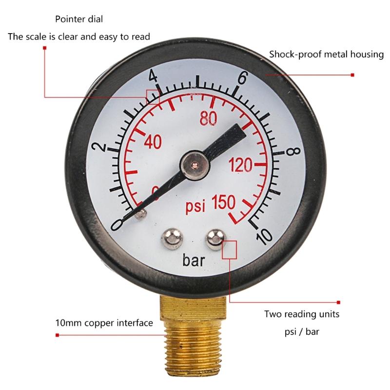 40mm Pool Filter Water Pressure Dials Hydraulic Pressure Gauge Meter Manometer 1/8" NPT for Air Compressor Water Systems